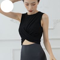 2021 New Sexy Sleeveless Yoga Clothes Sports Solid Color Round Neck Fitness Top sku image 4