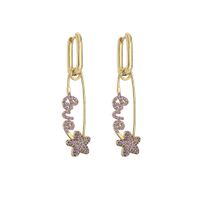 Jewelry Micro-inlaid Colored Zircon Earrings Five-pointed Star English Alphabet Pin Earrings Jewelry sku image 7