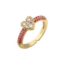 Micro-inlaid Colored Diamonds Zircon Peach Heart Ring Opening Adjustable Heart Ring sku image 5