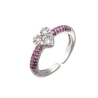 Micro-inlaid Colored Diamonds Zircon Peach Heart Ring Opening Adjustable Heart Ring sku image 10