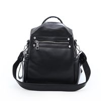 Korean New Trendy Fashion All-match Soft Leather Personalized Casual Shoulder Backpack sku image 2