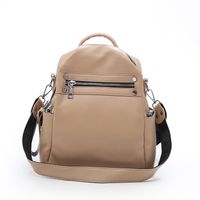 Korean New Trendy Fashion All-match Soft Leather Personalized Casual Shoulder Backpack sku image 3