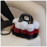 Women's Medium Autumn&winter Pu Leather Plush Color Block Streetwear Square Magnetic Buckle Handbag sku image 3