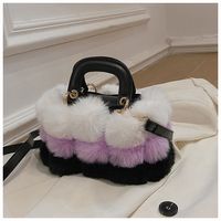 Women's Medium Autumn&winter Pu Leather Plush Color Block Streetwear Square Magnetic Buckle Handbag sku image 4