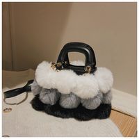 Women's Medium Autumn&winter Pu Leather Plush Color Block Streetwear Square Magnetic Buckle Handbag sku image 5