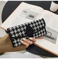 Houndstooth Small Wallet Retro Wallet Contrasting Color Folding Buckle Long Clutch sku image 3
