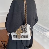 Small Square Bag Plush Chain Female Bag 2021 Winter One-shoulder Korean Style Casual Underarm Bag sku image 2