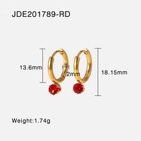 Internet Celebrity Style Minimalist Creative Delicate Earrings Stainless Ornament 14k Gold Red Zircon Pendant Eardrop Earring Female sku image 1