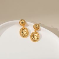 New Baroque Retro Brass 18k Gold Plated Oval Earrings Matte Earrings main image 3