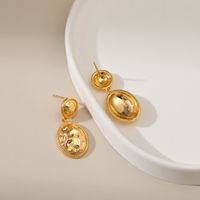 New Baroque Retro Brass 18k Gold Plated Oval Earrings Matte Earrings main image 4