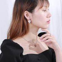 Fashion Simple Heart-shape Pendant Earrings Stainless Steel Heart-shaped Necklace Set main image 3