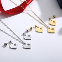 Fashion Simple Heart-shape Pendant Earrings Stainless Steel Heart-shaped Necklace Set main image 4