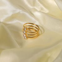 European And American White Zirconium 4 Diamond Open 18k Gold-plated Stainless Steel Ring Jewelry main image 5