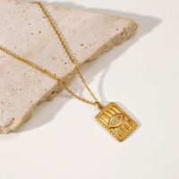 European And American Ins Internet Celebrity Style Embossed Diamond Eye Square Pendant Necklace Stainless Steel Retro Texture Necklace For Women main image 5
