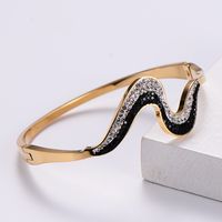 Aml Factory Direct High-end Boutique Jewelry Wholesale Women's Simple Stainless Steel Inlaid Black And White Rhinestone Wave Bracelet main image 1