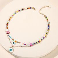 Ethnic Double-layer Devil's Eye Pendant Metal Pearl Clavicle Chain Wholesale main image 3