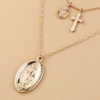 European And American Fashion Exaggerated Necklace Street Detachable Multi-layer Twin Sun Goddess Portrait Cross Necklace main image 3
