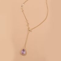 Japanese And Korean Temperamental Purple Droplet Zircon Long Pendant Necklace Elegant Fashion Lady Necklace Clavicle Chain Choker main image 3
