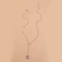 Japanese And Korean Temperamental Purple Droplet Zircon Long Pendant Necklace Elegant Fashion Lady Necklace Clavicle Chain Choker main image 4