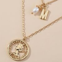 European And American Popular Retro Portrait Round Letters Stacked Multi-layer Necklace main image 4