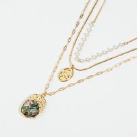 Japanese And Korean Fashion Personalized Natural Abalone Shell Necklace Women's Simple All-match Metal Pendant Multi-layer Chain Accessories Wholesale main image 3