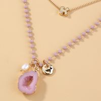 European And American Jewelry Elegant Purple Crystal Chain Imitation Natural Stone Hollow Pendant Double Necklace main image 3