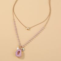 European And American Jewelry Elegant Purple Crystal Chain Imitation Natural Stone Hollow Pendant Double Necklace main image 5