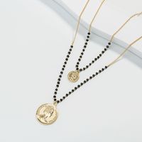 European And American Creative Fashion Hand-woven Bead Chain Golden Retro Coin Pendant Necklace main image 4