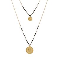 European And American Creative Fashion Hand-woven Bead Chain Golden Retro Coin Pendant Necklace main image 6
