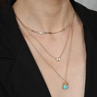 Jewelry Retro Natural Turquoise Letters Multi-layered Wear Revealing Temperament Necklace main image 1