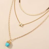 Jewelry Retro Natural Turquoise Letters Multi-layered Wear Revealing Temperament Necklace main image 4