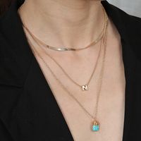 Jewelry Retro Natural Turquoise Letters Multi-layered Wear Revealing Temperament Necklace main image 5