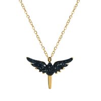 European And American Titanium Steel No Fading Diamond Black Wings Necklace Cross-border New Arrival Pendant Men's And Women's Stainless Steel Clavicle Chain main image 1