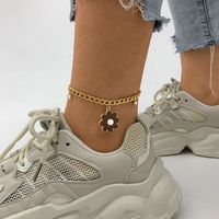 A0092 Cross-border Simple Fashion Flower Foot Ornaments Micro-inlaid Dripping Oil Trendy Cool Anklet Geometric Cold Style Elegant Accessories main image 1