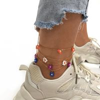 Niche Design Flower Foot Ornaments Simple Retro Ethnic Style Anklet Geometric Rice Beads Fashion Accessories main image 2
