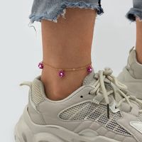 Niche Design Flower Foot Ornaments Simple Retro Ethnic Style Anklet Geometric Rice Beads Fashion Accessories main image 3