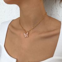 N9514 Ornament Simple Single Layer Butterfly Full Diamond Europe And America Cross Border Sweet Clavicle Necklace Necklace main image 3