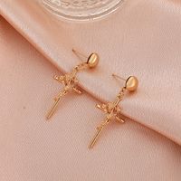 Cross-border Hot Selling Three-dimensional Embossed Rose Earrings Europe And America Creative Elegant Metal Cross Eardrops Earrings For Women main image 5