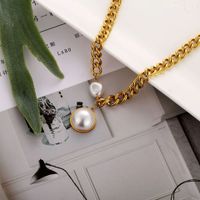 European And American Graceful And Fashionable Fabulous Pearl Pendant Hipster Clavicle Chain Titanium Steel Niche Short Necklace Cross-border Wholesale main image 3