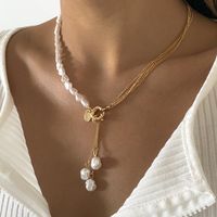 Asymmetrical Temperament Shaped Imitation Pearl Tassel Necklace Wholesale main image 1