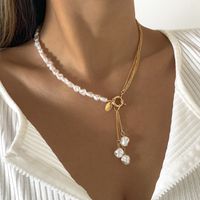 Asymmetrical Temperament Shaped Imitation Pearl Tassel Necklace Wholesale main image 3