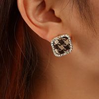 Ez3946 Houndstooth Diamond-embedded Square Earrings Korean Simple Special-interest Design Earrings Personalized High-grade Female Earrings main image 4