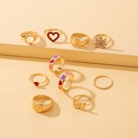 Europe And America Cross Border New Fashion Ins Style Heart-shaped Smiley Ring Personalized Creative Maple Leaf Peach Heart Ring 10-piece Set main image 3