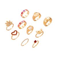 Europe And America Cross Border New Fashion Ins Style Heart-shaped Smiley Ring Personalized Creative Maple Leaf Peach Heart Ring 10-piece Set main image 6