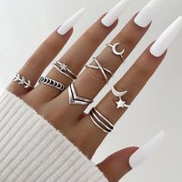 Foreign Trade Cross-border Popular Ornament Fashion Retro Hollow Star Moon Olive Branch Geometric Ring Eight-piece Set main image 3
