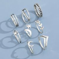Foreign Trade Cross-border Popular Ornament Fashion Retro Hollow Star Moon Olive Branch Geometric Ring Eight-piece Set main image 6