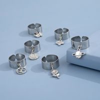Ornaments Personality Smooth Ring Gossip Mushroom Butterfly Pendant Six-piece Open Ring main image 4