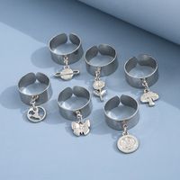 Ornaments Personality Smooth Ring Gossip Mushroom Butterfly Pendant Six-piece Open Ring main image 5