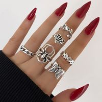 European And American Foreign Trade Female Accessories Personality Trend Spider Web Butterfly Flower Geometric Fashion Retro Ring Six-piece Set main image 3