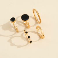 Foreign Trade Cross-border Fashion French Retro Geometric Black Round Drip Twist Ring Five-piece Set main image 6